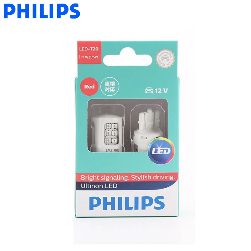Philips светодиодный W21/5 Вт T20 7443 Ultinon 11066ULR красный цвет автомобильные указатели