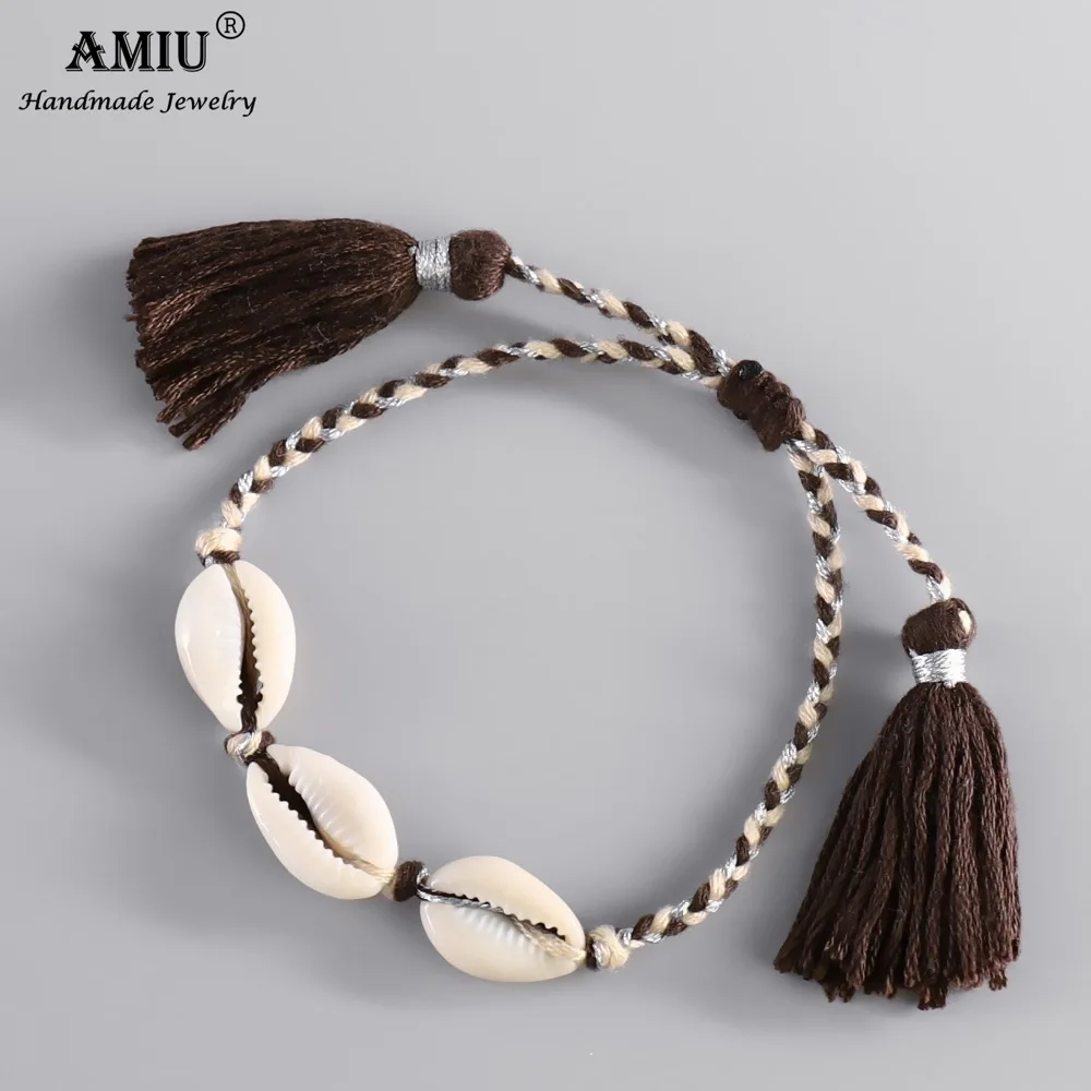 

2019 AMIU Handmade Bohemia Natural Puka Shell Charm Bracelets & Bangles For Women Men Woven Tassels Braid Ethnic Bracelets