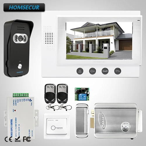 

HOMSECUR 7" Wired Video Door Entry Security Intercom Electric Lock+Keys Included: TC021-B Camera +TM701-W Monitor