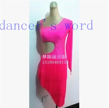 

New style Latin dance costume sexy diamond tassel single sleeves competition dress lady latin dance Tango cha-cha dance dresses