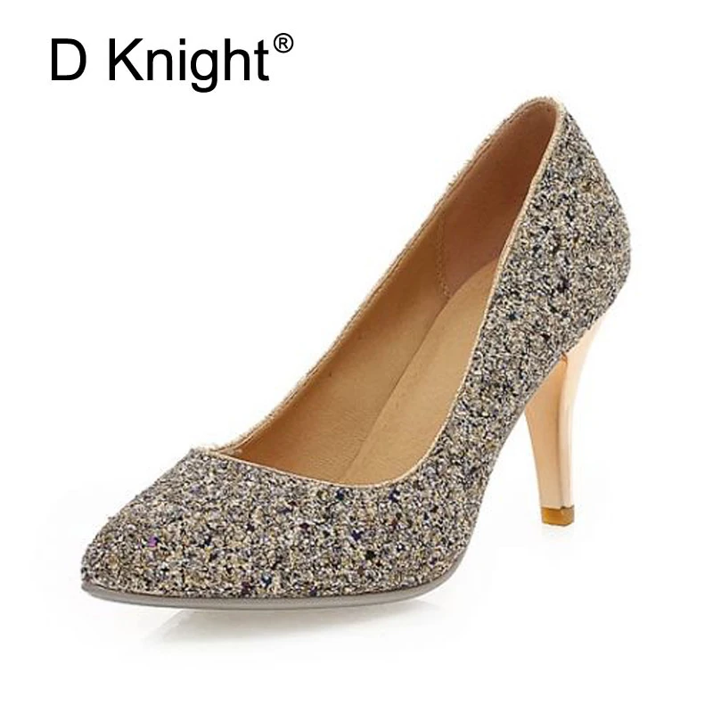 

New Luxury Glitter Thin Heels Women Pumps Elegant Platform High Heels Women Wedding Shoes Ladies Evening Party Shoes Size 34-43