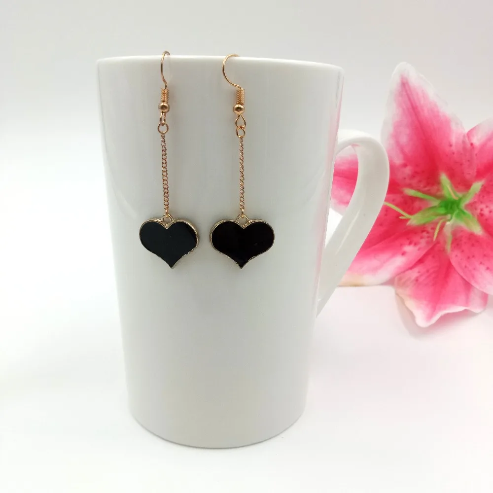 

Hot Fashion Jewelry Ear Hook Plus Heart Shape Charm Black White Pink Earrings For Women Girl Party Gift Jewelry