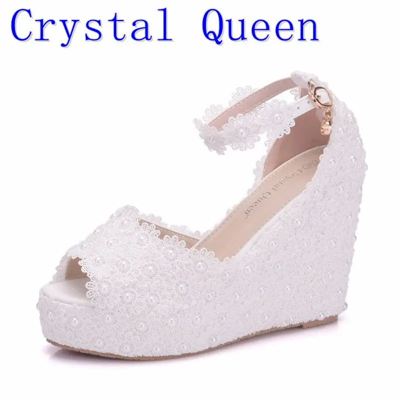 Crystal Queen Women Sandals Elegant Wedges High Heels Platform Wedding