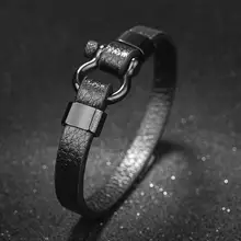Панк мужские ювелирные изделия браслет из нержавеющей стали черный браслет из натуральной кожи браслеты черная Пряжка подковы винтажный подарок