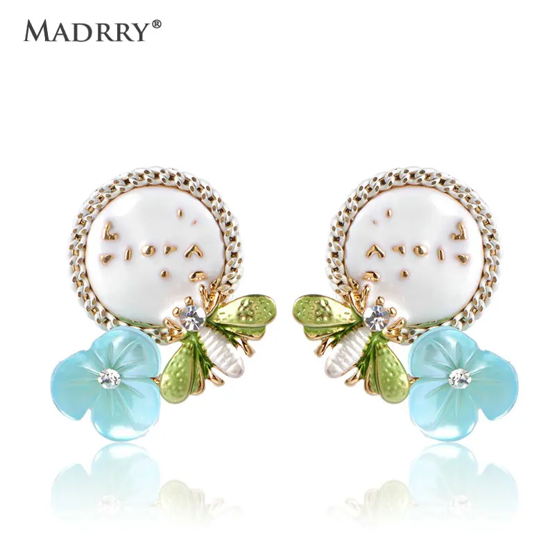 

Madrry New Arrival Shell&Flowers&Bee Stud Earrings Gold color Feminino Ear Piercing Brinco Aretes Party Wedding Bijoux Jewelry