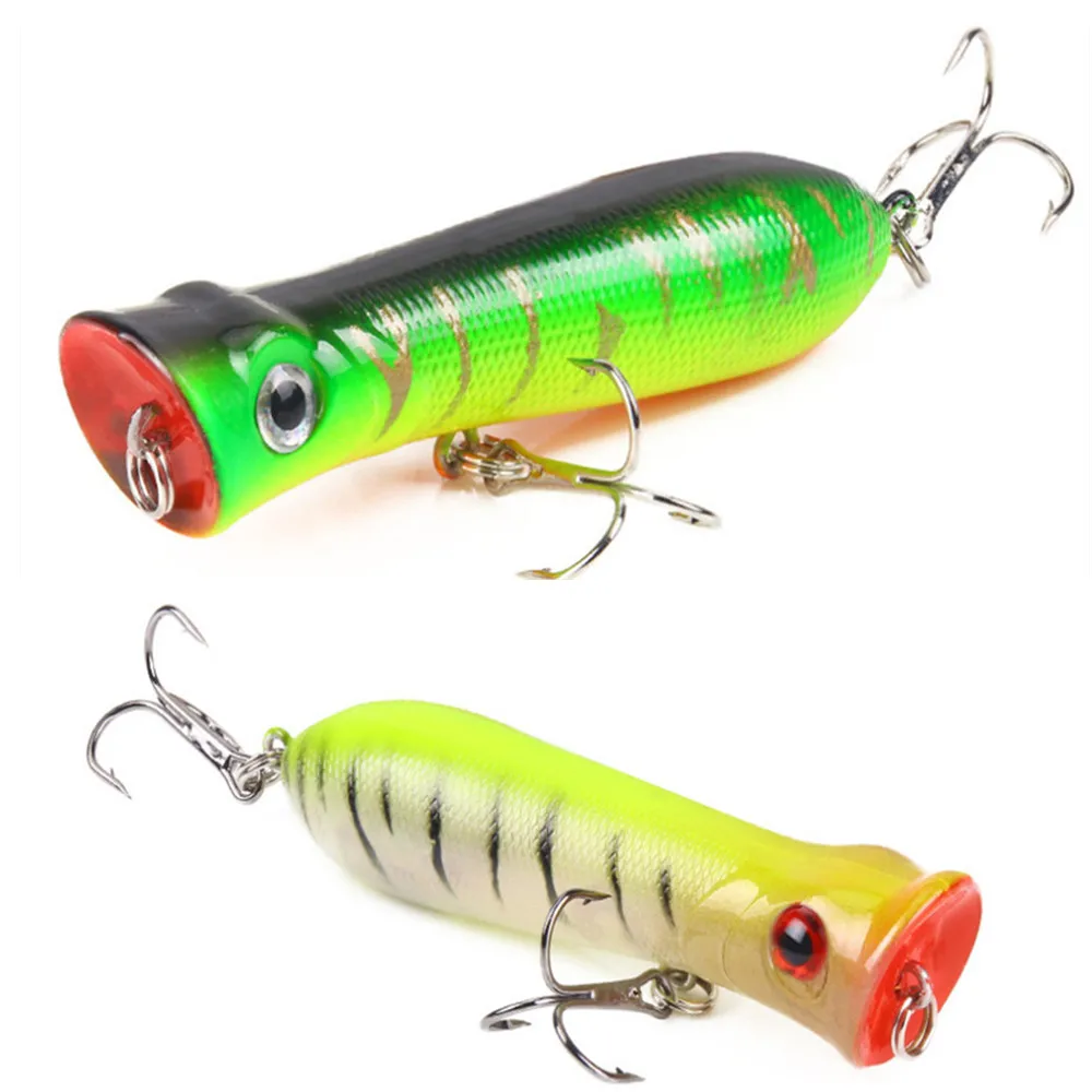

1PCS Quality Popper Fishing lure With 6# hooks 8cm 11.5g Topwater Floating Crankbait Artificial Bait Bass Carp 10 Colors