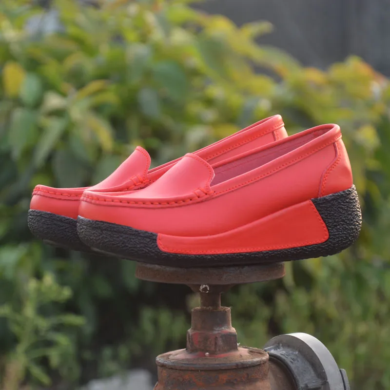 

Women's Genuine leathe rShoes Yellow Black Red Platfor wedges shaking increased Shoes high Heel casual fashion Women's YELLOW