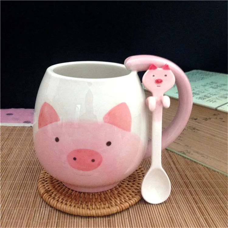 Керамическая кофейная кружка с рисунком панды/лягушки/кошки/свиньи, ручная роспись, чайная чашка с ложкой, милые кружки для детей, подарок на день рождения, Рождество
