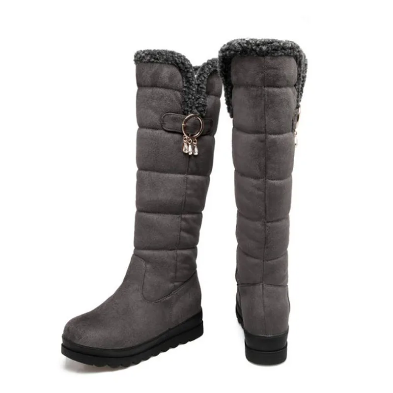 KemeKiss/модные женские зимние сапоги на плоской подошве; плюшевые сапоги на каблуке со стразами; женские сапоги до колена с круглым носком; теплая зимняя обувь; размеры 34-39