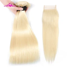 Али Коко перуанские прямые волосы 3 пучка с закрытием#613 цвет человеческие волосы пучки с закрытием 8-30 дюймов remy волосы для наращивания