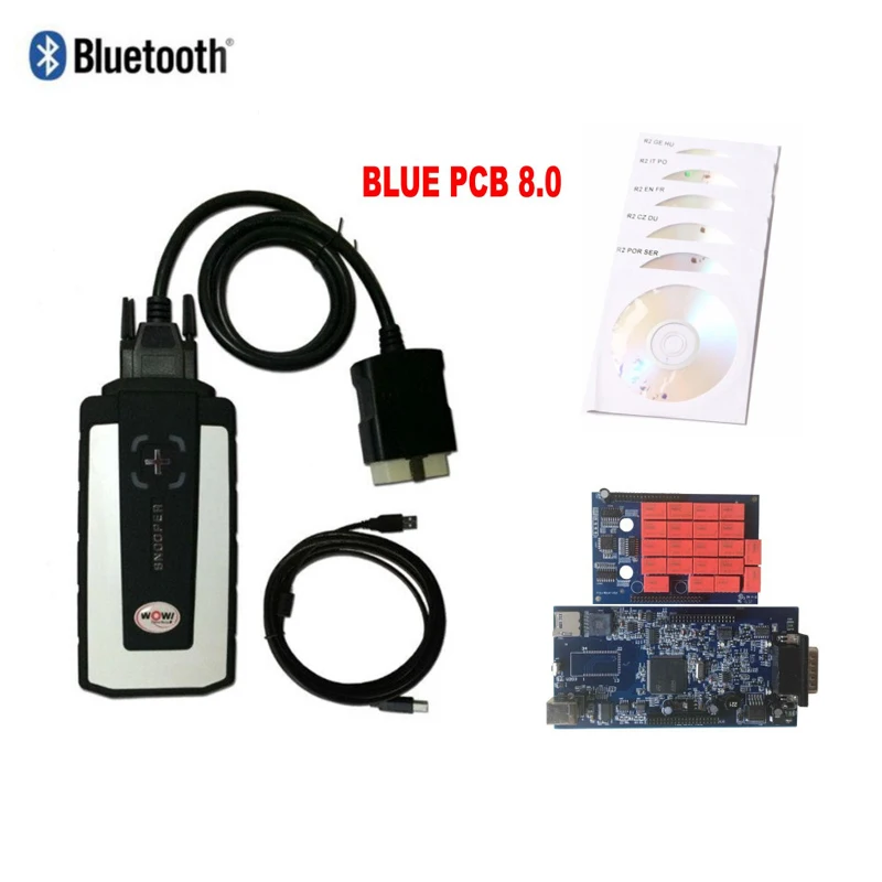 

10pcs A+ quality with blue pcb 8.0 Relays SNOOPER WOW V5.00.12 / V5.00.8 R2 with keygen and Bluetooth car diagnostic tool .