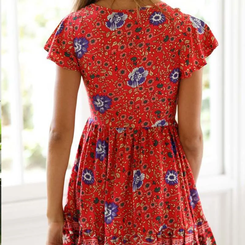 WHZHM Vestidos Кнопка Лето 2019 женское вечернее платье красное с коротким рукавом