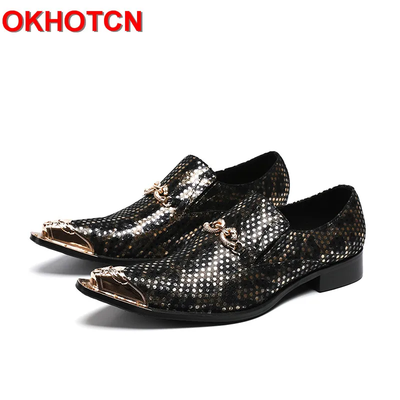 Size 47 Homem Impressão Do Couro Preto Ouro Gold Metal with buckle No Sapatos Toe Moda Zapatos Dot Homens Hombre Dedo Pé Hoop De Vestir Dragon With Toe Parágrafo Plus Toe Aguçado Polka w7qYBZ