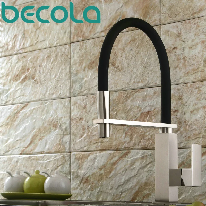 becola new design brushed nickel kitchen faucet pull out down kitchen mixer 360 Swivel Brass Sink