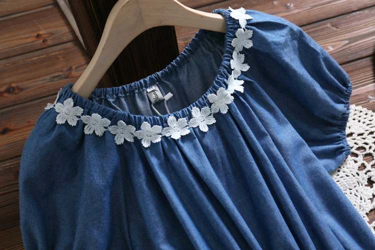Japan Style Mori Girl Denim Dress Summer Women Short Sleeve Blue Jeans Dresses