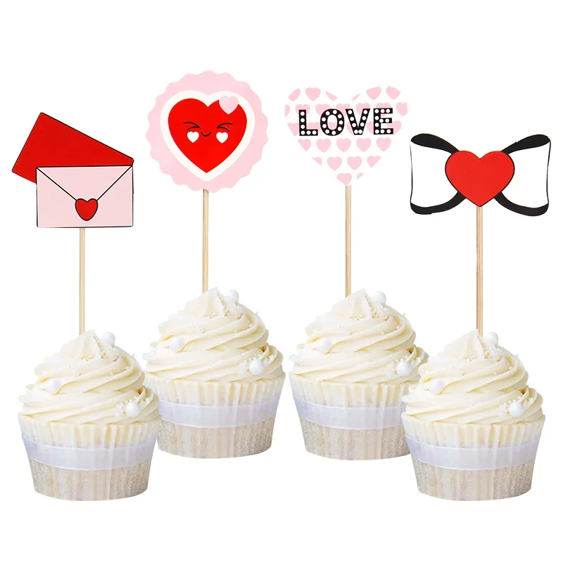 

12pcs Cute Valentines Day Red Lov Heart Cupcake Topper Celebration Party Cake Decor Wedding Birthday Party Supplie Free Shipping