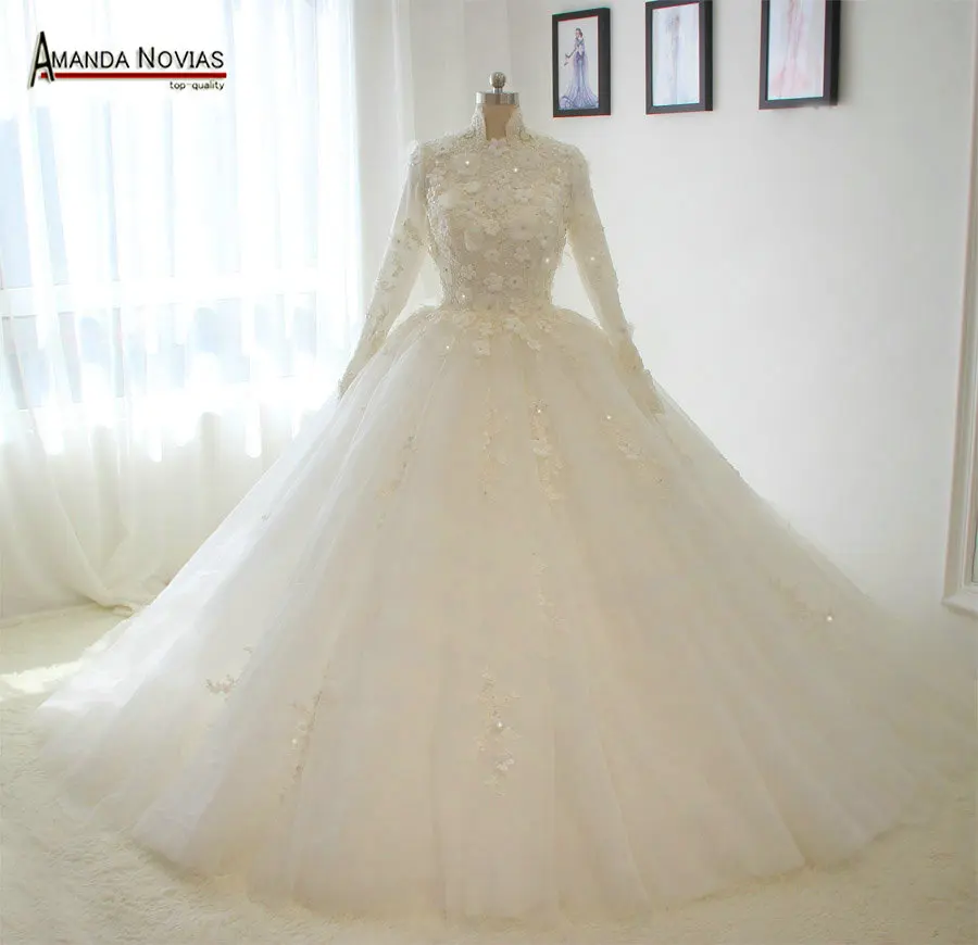 

Stunning Luxury Flowers Muslim Wedding Dress 2019 Real Photos 100% good quality