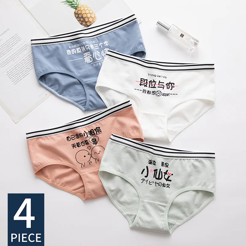 

TWTZQ 4Pcs/Lot Cotton Women's Panties Chinese Characters Girl Briefs Underwear Female Casual Ladies Sexy Lingerie Panty