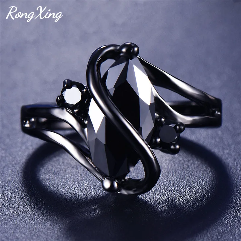 Женское кольцо с камнем RongXing разноцветное фианитом заполненное черным золотом