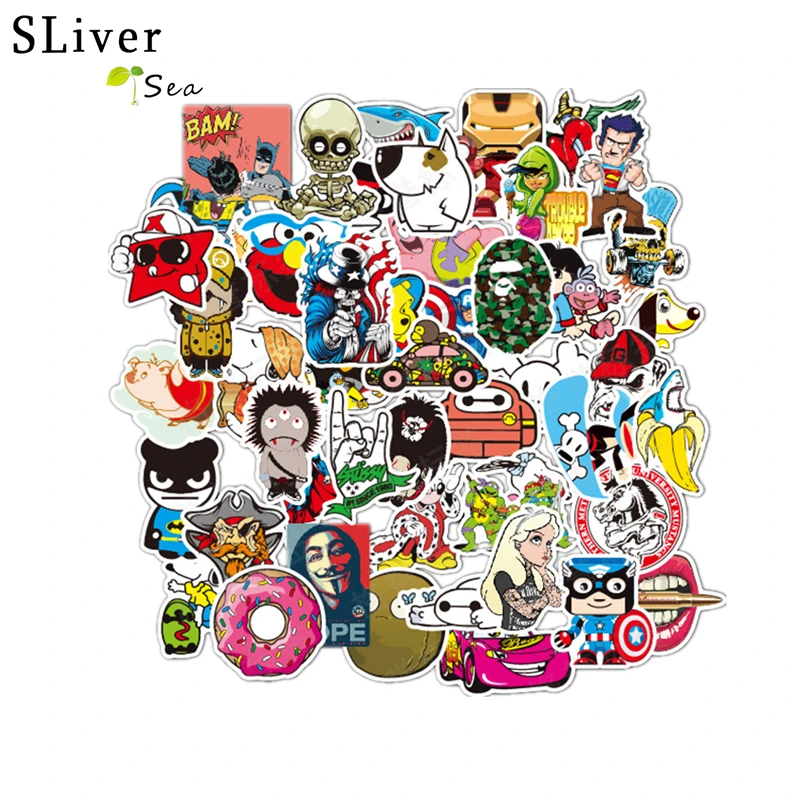 

SLIVERYSEA Hot Sale 50Pcs Mixed Funny Cartoon Doodle Jdm Stickers Luggage Laptop Car Styling Bike DIY Waterproof Stickers #B1383
