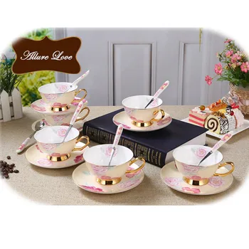 

1 set Ceramic Cups And Saucers Coffee Cup Set British Afternoon Black Tea Set Porcelain Teacup With Stainless Spoon 6Z0P04