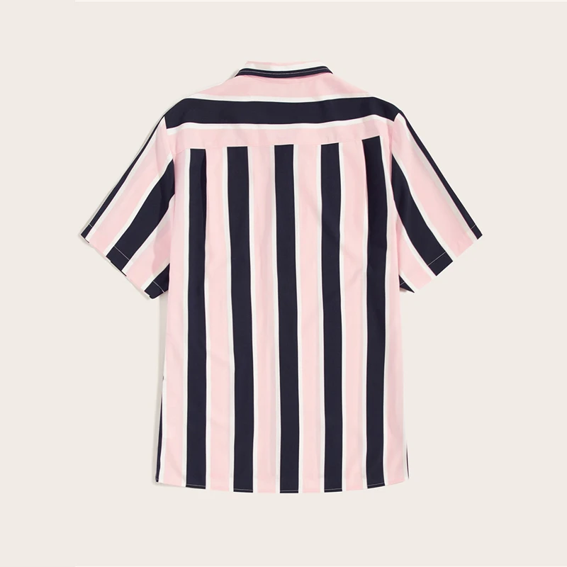 SweatyRocks Мужская разноцветная фигурная полосатая рубашка с воротником уличная рубашка модный топ летняя повседневная мужская рубашка на пуговицах