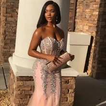 Африканская розовая Русалка Черное женское платье для выпускного бала Vestidos de fiesta largos elegantes de gala Кристальное длинное выпускное платье