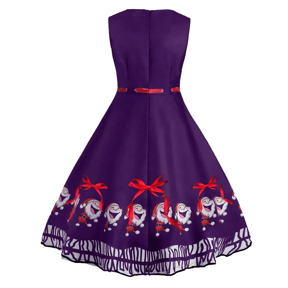SAGACE модное женское винтажное платье размера плюс с Санта Клаусом и бантом, рождественское Свободное платье с круглым вырезом, платье без рукавов из полиэстера,, 16 июля