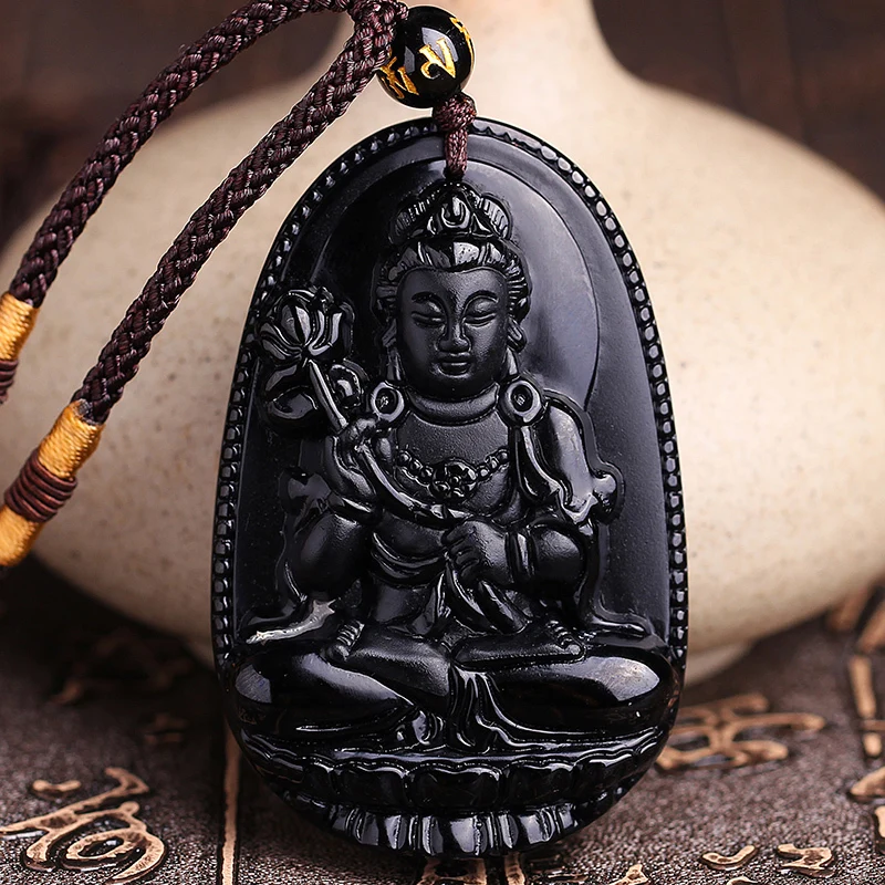 Ожерелье с черными камнями тонкая резьба китайский натуральный черный обсидиановый резной дракон черный нефрит кулон