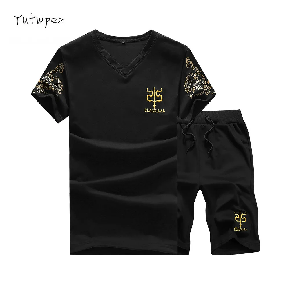 

Sweat Men Set 2019 New Summer Men Tracksuit Short-Sleeved T Shirt+Shorts Sets Casual Male Sweatshirt Camouflage Sportswear Suit