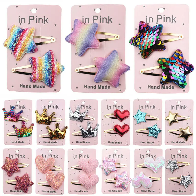 

New 2pcs/set Flowers Bowknot Star Hairpins Children Cartoon Hair Clips Kids Girls Handmade Barrettes Accessories headwear