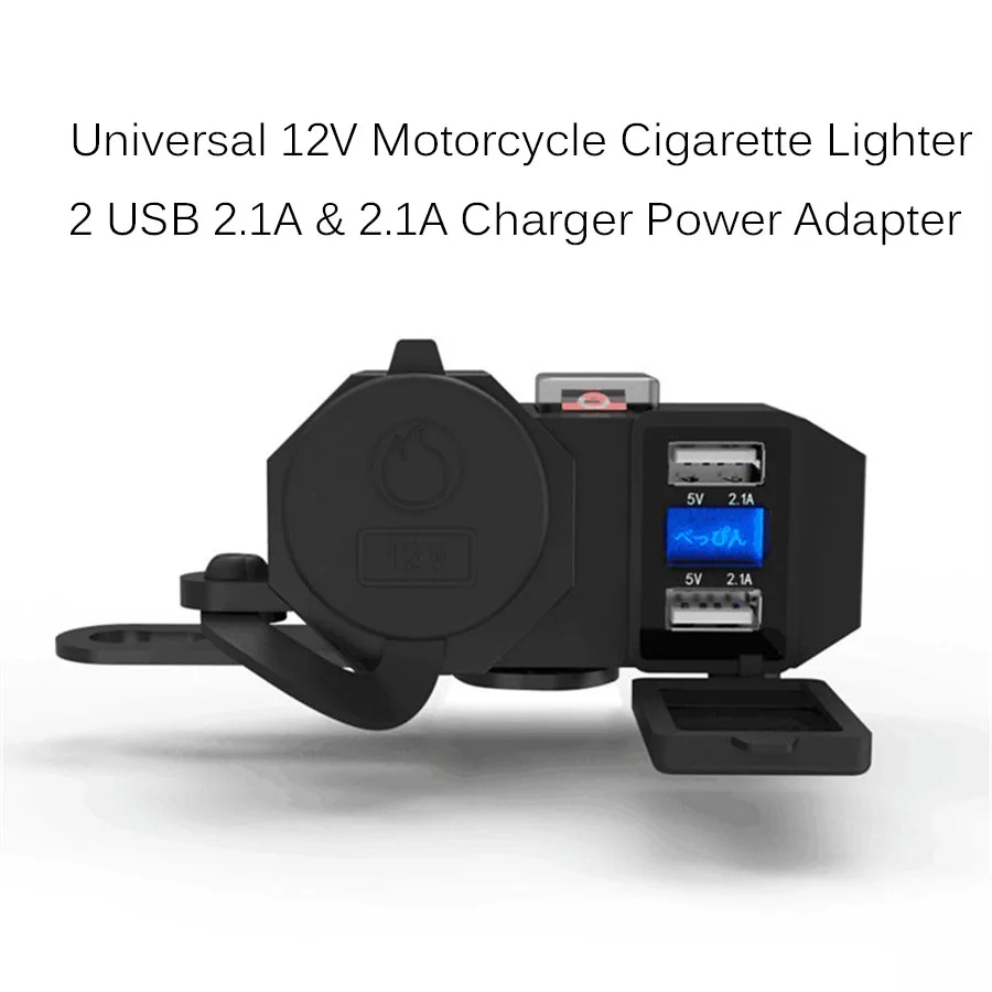 

Universal 12V Motorcycle Cigarette Lighter 2 USB 2.1A & 2.1A Charger Power Adapter LED Decorative Light Waterproof + Switch