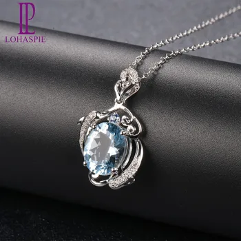 

Lohaspie Diamond-Jewelry 2.64ct Natural Gemstone Aquamarine & Sapphires 18k White Gold Pendant For March Birthday Gift New