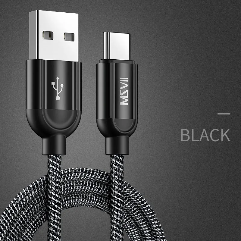 MSVII USB кабель для мобильного телефона type-c USB C кабель для быстрой зарядки для samsung type C USB зарядное устройство для Xiaomi кабель 5 в 2,4 A супер быстрый - Цвет: Black