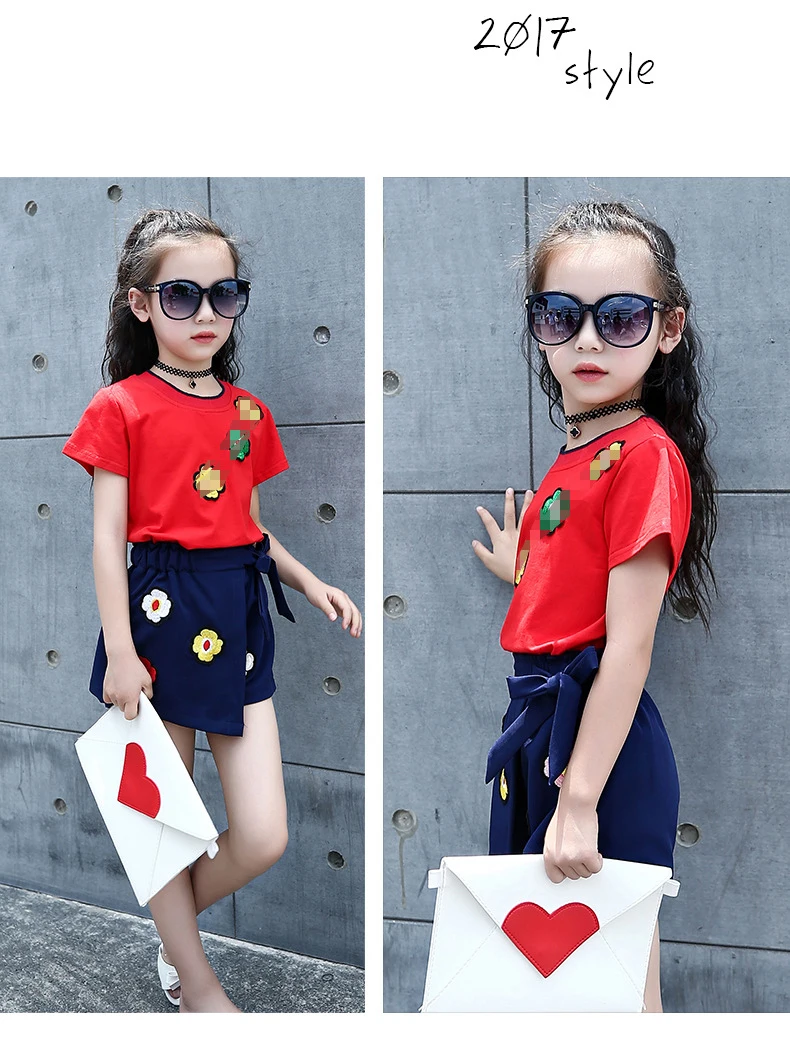 Baby Clothing Sets Girls Children's Cute style 2018 Summer Fashion Flower short sleeve T-shirt and skirt two-piece suit clothes for kids (11)