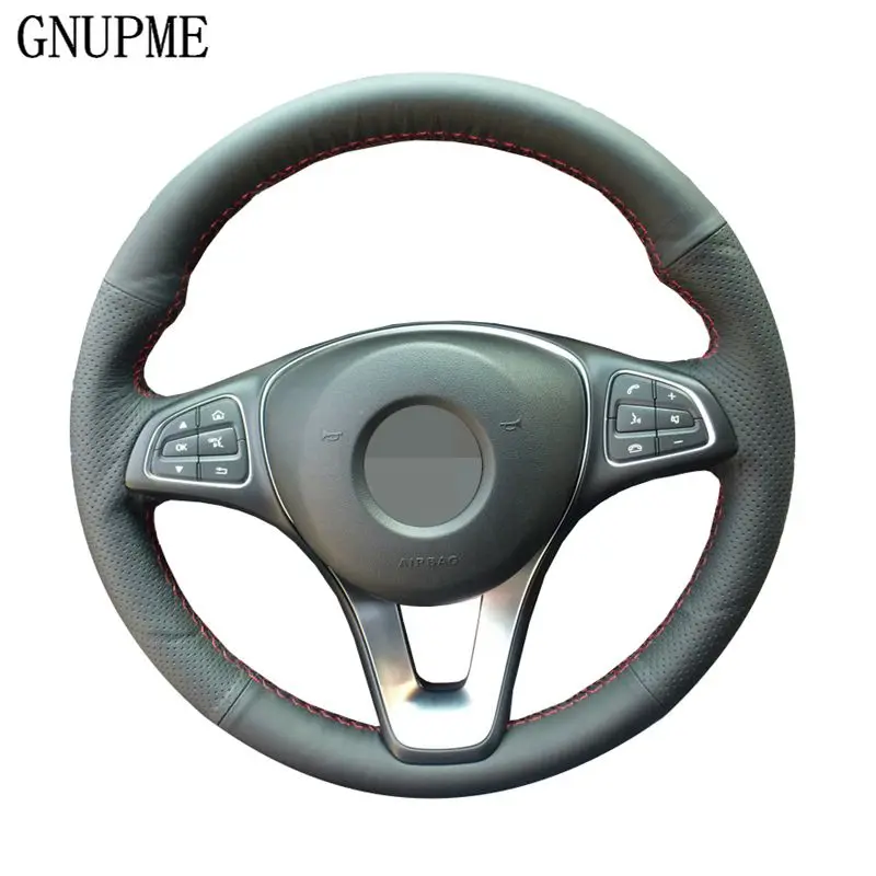 GNUPME Hand stitched Black Artific Leather Steering Wheel Cover for