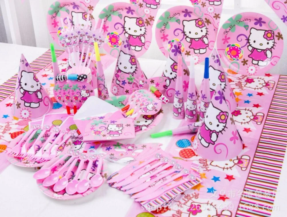 84 шт./партия, тематическая посылка Hello Red Kitty, детский набор для украшения дня рождения, принадлежности для тематической вечеринки, детский набор для вечеринки на день рождения