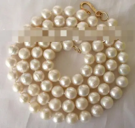 

stunning long 32" big 9-10mm round white freshwater cultured pearl necklace s1295