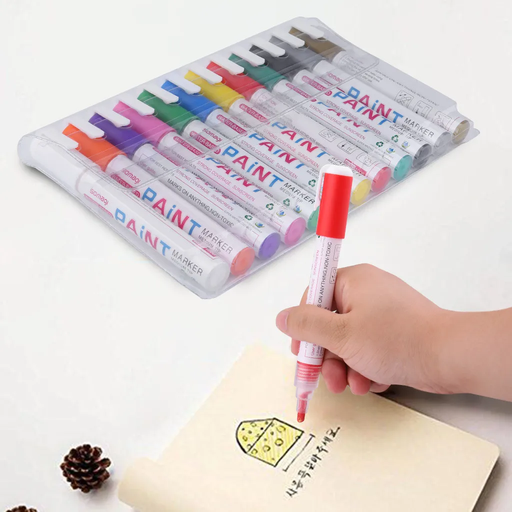 

Brand new High quality Permanent Marker Pen 12 Colors Colorful Waterproof Permanent Paint Marker Pen Marks on all surfaces#19715