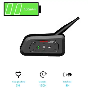 WAYXIN Motorcycle Bluetooth Intercom 2 Pcs Helmet Intercom Upto 6 Riders 1200M Wireless Waterproof Interphone Headsets R6