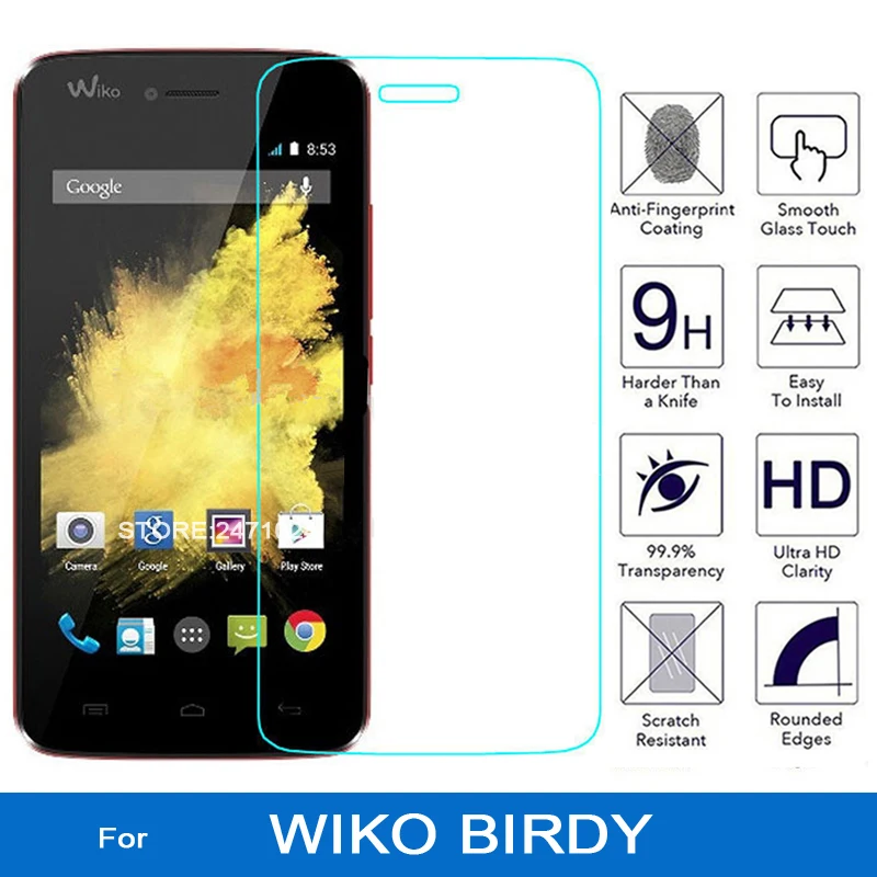 

Premium Tempered glass for wiko birdy smartphone screen protector 9H 2.5D front lcd protection HD film coque