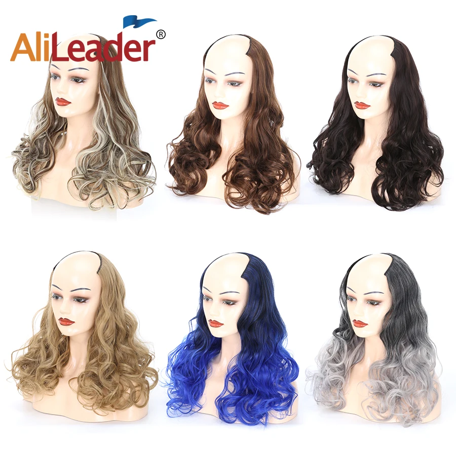 AliLeader коричневый синий длинный прямой полусинтетический парик Синтетический