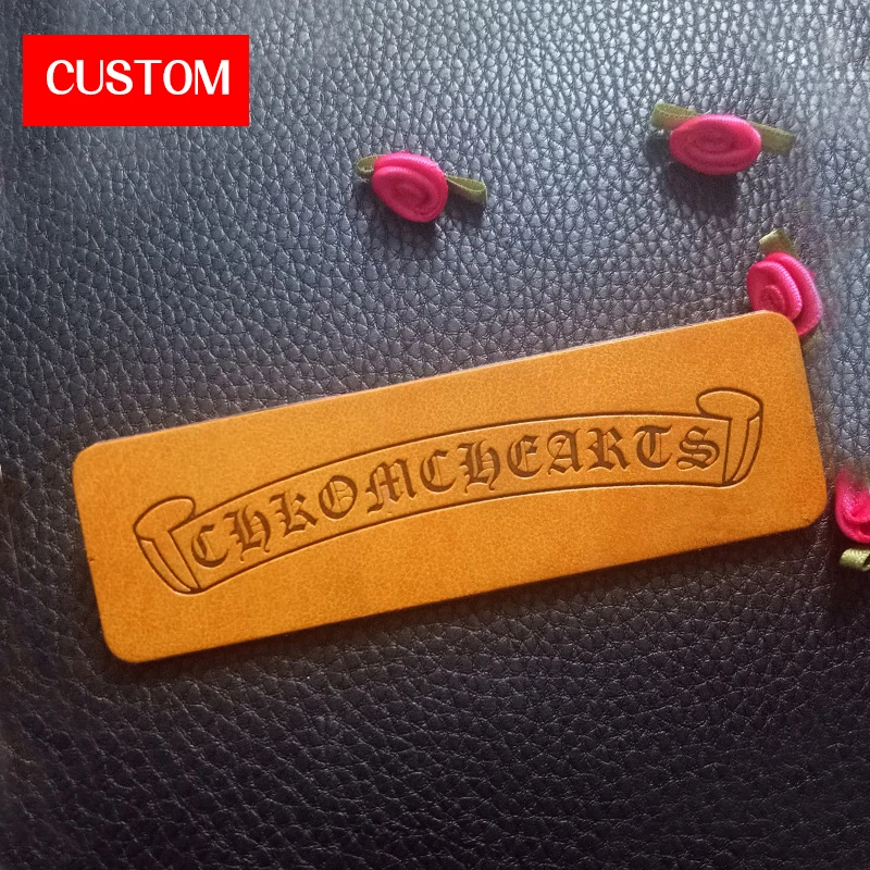 

factory private customzied PU embossed labels sewing on clothing fashion long leather labels handmade personalized signs for bag