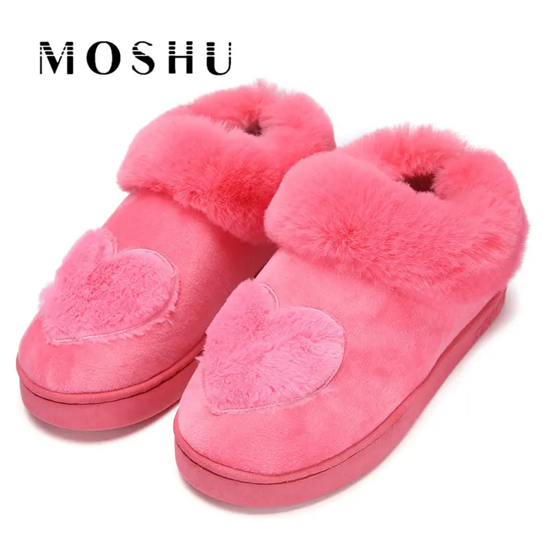 

Winter Home Cotton Shoes Lovers Couple Soft Warm Heart-Shaped Slippers Woman Plush Indoor Non-Slip Floor Bedroom Slides