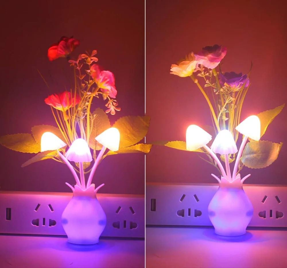 

110V-220V US/EU Mushroom Rose Tulip Light Sensor Home Bedroom Decoration Colorful Nightlights Luminaria LED Night Light Lamp