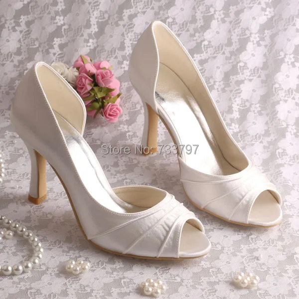 Custom Pink and Ivory Peep Toe High Heel Satin Banquet Wedding Shoes