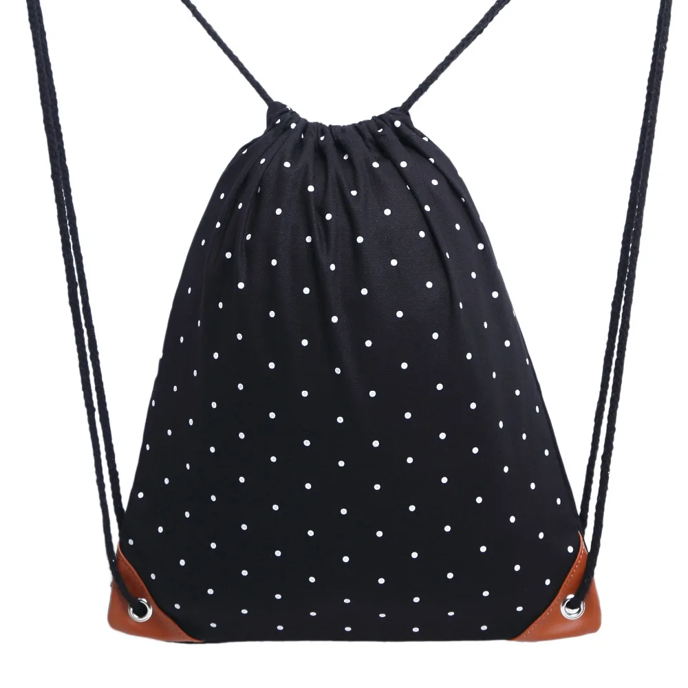

2018 Fashion Dot Canvas Drawstring Bag String Sack bag Beach Women Men Travel Storage Package Teenagers backpack sacos mujer