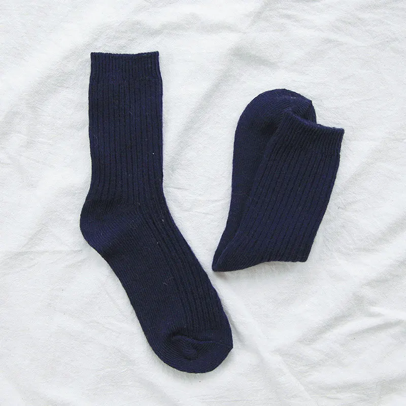Хлопковые теплые носки до щиколотки в японском стиле, современные женские носки, повседневные однотонные вязаные носки Harajuku Popsocket, зимние носки для женщин, художественные носки - Цвет: navy blue
