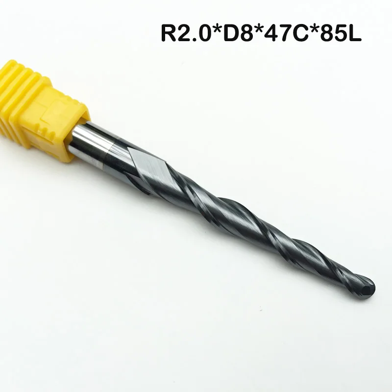 

1PC 8mm*R2.0*47*85L 2F HRC55 CNC NANO Coated solid carbide Tapered end mill,woodworking router bit, Two flutes taper ball nose