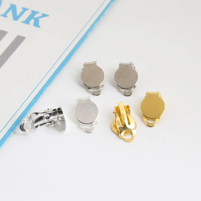 

20pcs 10x17mm Gold Silver Color Earring Clips No Pierced Photo Glass Cabochon Settings Cameo Base For Jewelry Making Findings